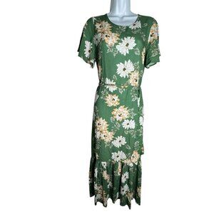 Rachel Pally Crepe Reiss Midi belted Dress Zinnia Green floral Size Medium